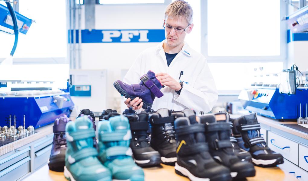 Boots are inspected at the laboratory. Photo: Moritz Dornbusch