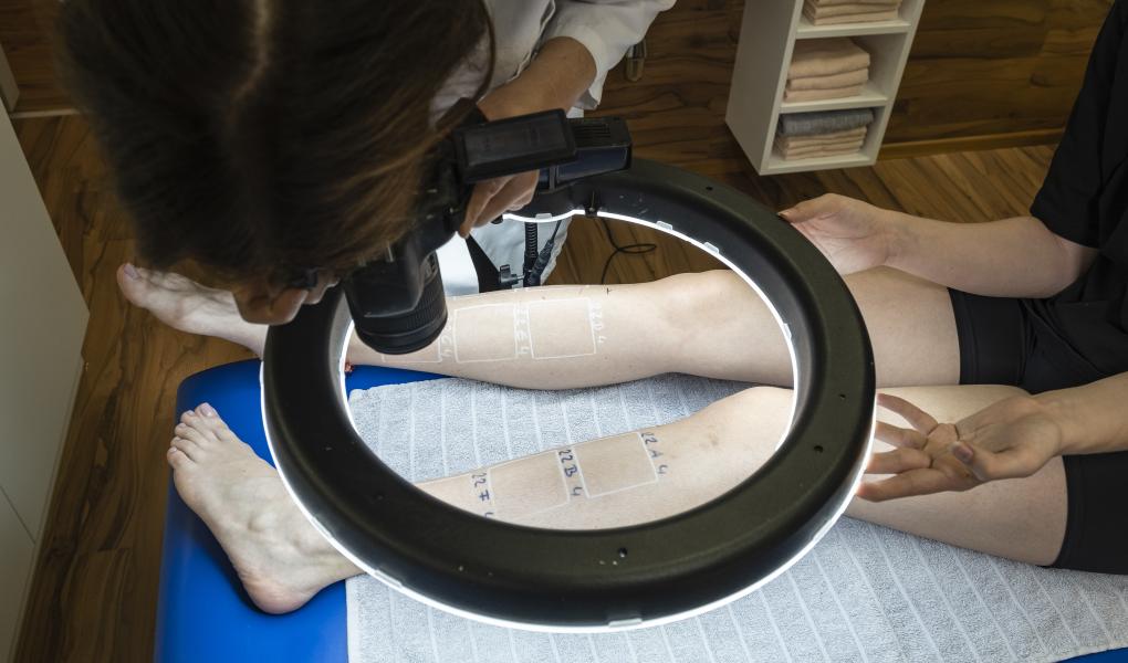 Håråterväxten i de olika behandlingsytorna bedömas och fotograferas: Foto: Tobias Meyer
